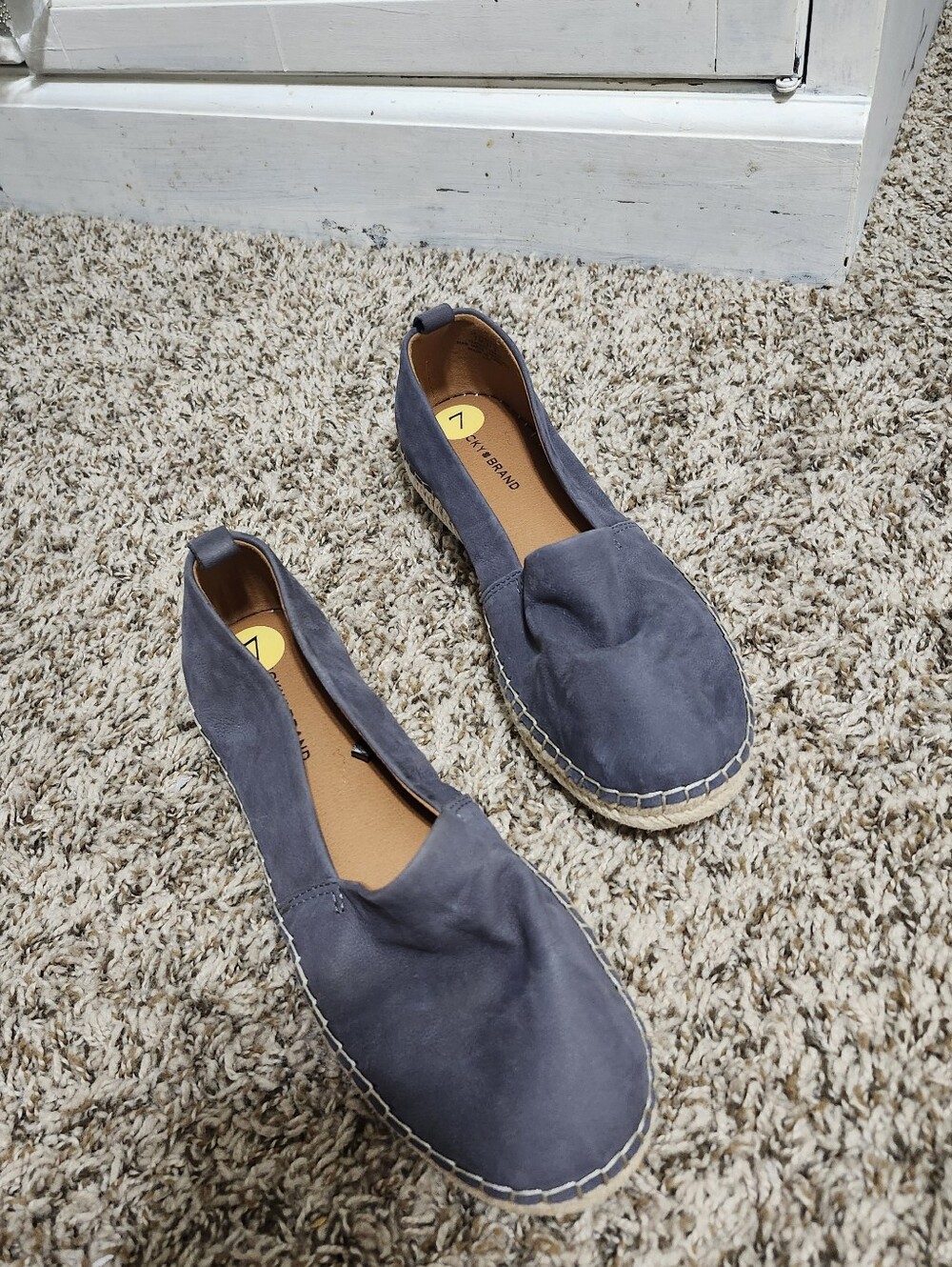 Lucky Brand Leather Slip-On Espadrille Flats in Slate Blue - 7 M